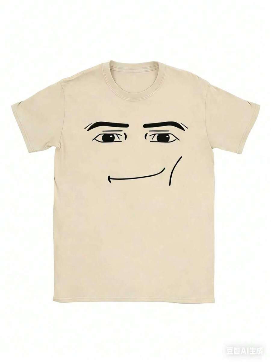 180Gpure CottonAnime Robot Robloxs Face T-Shirts Women Fun Tees Crew Neck Short Sleeve T Shirts Women Clothing Harajuku T ShirtsGIFT-White And Navy Off-The-Shoulder Cropped Top - Apricot - View 1