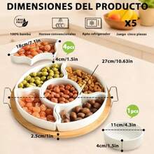 Platos Divididos Botanero Giratorio Puesto de Refrigerios Giratorio con 5 Soportes de Ceramica Centro de Mesa de Comida Perfecto para Acampar Cenas Familiares Fiestas de Cumpleaños Etc.Resistente al calor, sólido, material de grado alimenticio - Blanco - Ver 7