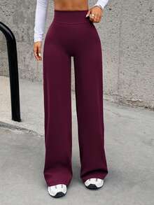 Aoqta Sports Women's Summer Casual Solid Color Pants, High Waist Slimming Loose Wide Leg Sweatpants For Yoga Running Workout Fitness Daily Wear - Burgundy - View 7