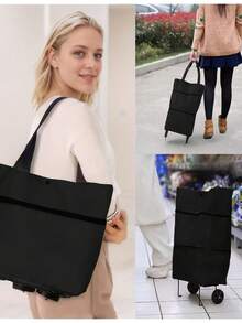 2-In-1 Lightweight Foldable Shopping Cart, Made Of Oxford Cloth With Rubber Wheels, Foldable Wheeled Shopping Cart, Reusable Shopping Bag, Suitable For Men And Women Travel, Also For Home And Kitchen Use