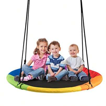 100cm 40" Saucer Tree Swing Round Flying Swing W/ Adjustable Hanging Ropes 300kg Capacity Nest Tire Swing For Waterproof Park Backyard Hanging Spinner Chair Swing For Indoor Outdoor