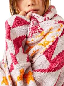 Women's Oversized Cardigan Sweater,Button Down Shawl Collar Sweater Coat,Y2K Print Fall Fashion Cardigans,Cozy Long Open Front Knit - 玫紅色 - 查看 5