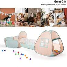 UTEX 3 In 1 Pop Up Play Tent With Tunnel Ball Pit For Boys Girls Babies And Toddlers Indoor/Outdoor Playhouse - 粉紅綠球池 - 查看 5