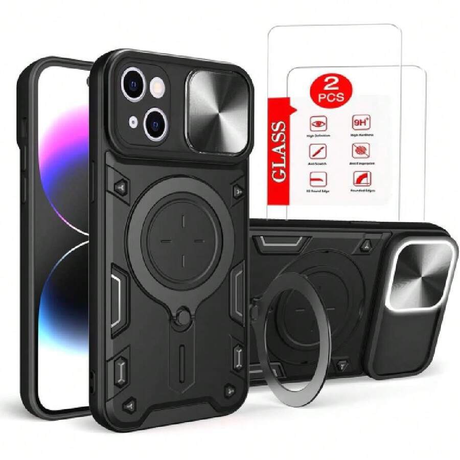 Case For IPhone 14 Plus Capa Case [Not For Carregamento Sem Fios] - With Screen Protector And Built-In Phone Holder - Black,37517415 - Maroon - View 1
