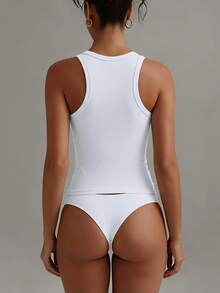 XLLAIS Áo tank top trắng cơ bản, cổ chữ V, không tay, co giãn, gợi cảm dành cho nữ, thích hợp mặc mùa hè. - trắng - Xem 5