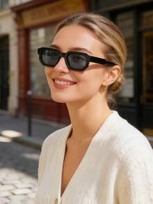 1副男女通用黑色方形休闲复古Y2K极简时尚眼镜，适合度假佩戴 - 黑色 - 查看 6