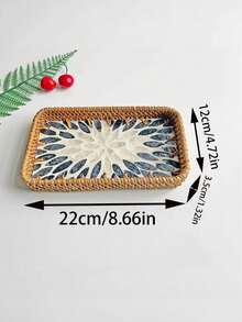 1 Khay mây đan thủ công trang trí vỏ sò và hoa nhiều màu sắc (20.66 x 10.72 cm) - Hộp đựng đồ hình chữ nhật kiểu INS sang trọng cổ điển, đa năng dùng cho nhà bếp/bàn ăn/bàn cà phê, tự nhiên và bền chắc. - Nhiều màu - Xem 33
