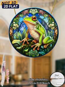 1pc Frog Logo, Frog Catcher, Stained Window Hanging, Acrylic Sign, Window Hanging Decor, Round Sign, Wreath Decor, Window Decor, Porch Decor, Wall Decor, Home Decor, Room Decor, Farmhouse Decor - Colorful - View 6