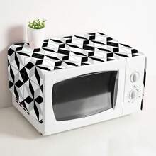 1pc Geometric Pattern Microwave Oven Dust Cover, Decorative Dust Cover, Flat Printing, Linen Material, Non-Waterproof, With Side Pocket, Home Decor, Appliance Protection Decor, Easy To Use And Clean