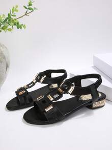 1 Paar modische & bequeme High Heel Sandalen mit dekorativem galvanisiertem Schnallenverschluss, entworfen für Frauen, geeignet für den Lässig-Alltag, Partys, Bankette oder AbendDating, ein Muss-Have für Frauen - Schwarz - Übersicht 11