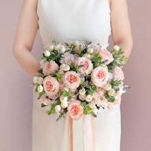 1/3/80支粉色仿真绣球牡丹玫瑰花束，适合家居装饰、婚礼新娘捧花、情人节、礼品 - 淺粉色 - 查看 4