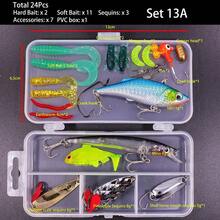 Kit deñuelos de Pesca Profesional - Cebos Suaves/Duros con Cucharas de Metal, Crank y Caja para Lubina y Lucio, Agua Dulce y Salada - 24 piezas - Ver 2