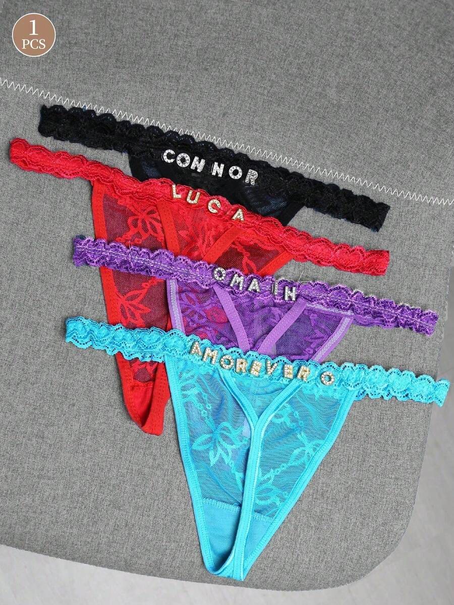 Customized Crystal Letter Sexy Lace Personalized Name Thong Panties, Bikini Tanga Lingerie T-Back Gift For Girlfriend, Wife, Valentine's Day, Christmas, Halloween, Thanksgiving, Birthday. Sequine Colorful Custom,Personalized,Unique,Customized Personalized Gifts For Men/Women,Lingerie,Panties,Underwear,Thongs Ideal Gifts For Her Girlfriend Living Room,Bedroom,For Anniversaries,For Birthdays,For Holiday - 白色 - 查看 1
