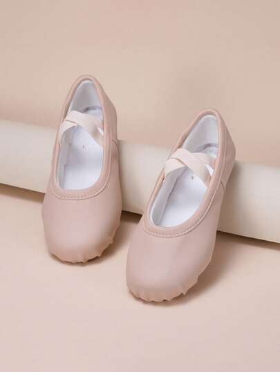 1 par de zapatos de baile para niños con parte superior de PU simple y suela súper suave para práctica en interiores, con forro de conejo cómodo y resistente a la suciedad para yoga y entrenamiento de ballet en interiores