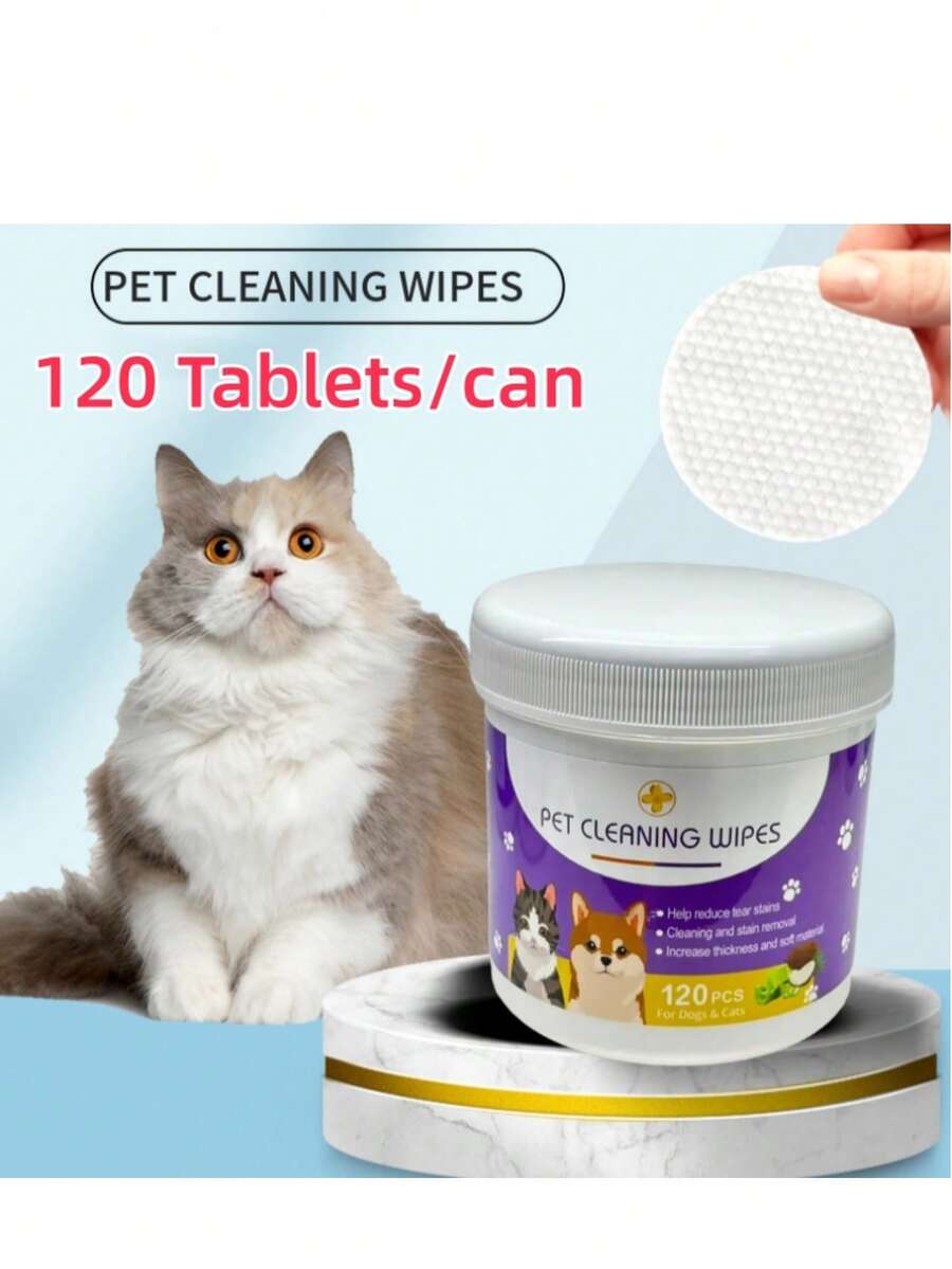 120片/罐装宠物眼耳清洁湿巾 - 温和去除猫狗泪渍，宠物眼部护理、泪渍及耳部清洁必备品