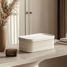 LA JOLIE MUSE Fluted Cardboard Storage Baskets With Leather-Like Lids, Paper Boxes Decorative Tray, Modern Basket Organizer Bins For Organizing,Eggshell White - 蛋殼蛋白 - 查看 4