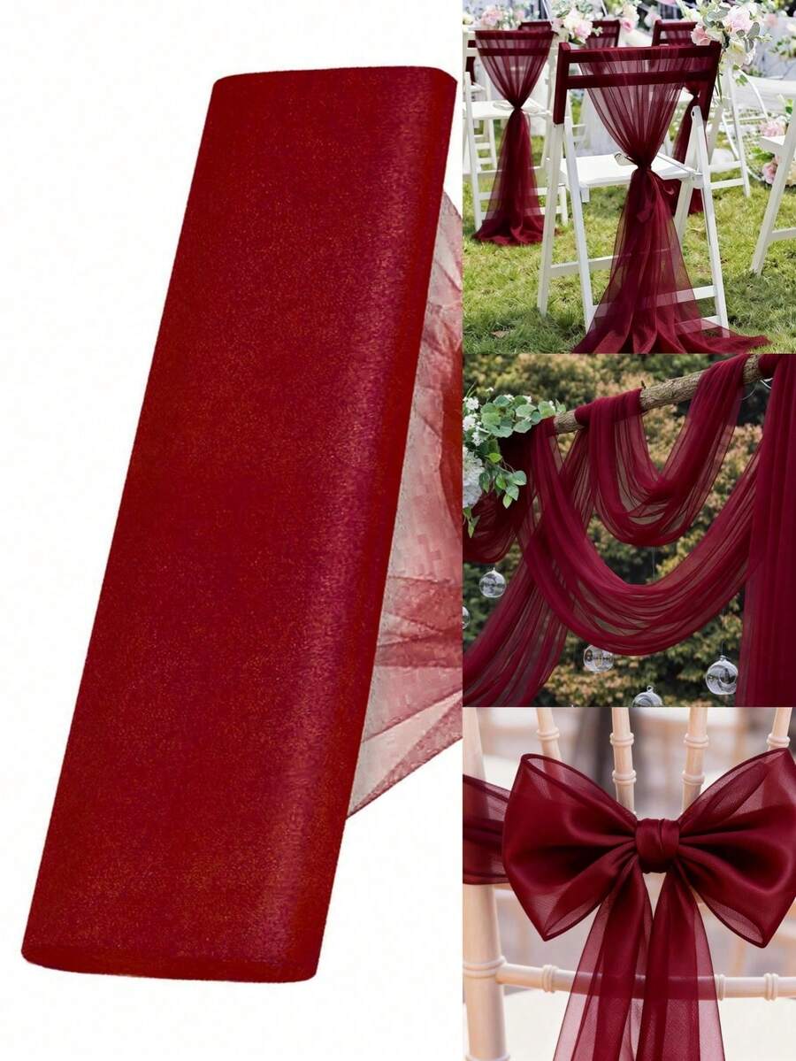 1 Stück 20 Meter burgunderrote Organza Bogen Kulisse, Hochzeitsfest Dekorationsstoff, Hochzeitsfest Zubehör, Hochzeitsfahne, Hochzeitsstuhlschleife, Hochzeitstischläufer, Tüll Tischläufer, Geburtstagsparty Dekoration, Geschenkverpackungsband, Tischmittelpunkt, Blumenwickelband, Partyfavors, Baby-Shower Dekoration, Hochzeitseingang & Treppenhaus Dekoration, Valentinstag