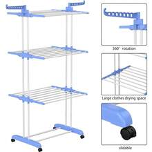 HOMIDEC Clothes Drying Rack, Large 4-Tier Foldable Drying Rack Clothing (67.7H X 19.7W X 30L Inches), Movable With 4 Castors. Multifunctional Stainless Steel Laundry Drying Rack, Blue,Blue - 藍色 - 查看 6