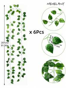 MEHELANY 12/6/1 Dây leo thường xuân nhân tạo dài 84,7 inch, thích hợp cho phòng ngủ, trang trí đám cưới, dây leo thường xuân giả với lá giả, vòng hoa thường xuân nhân tạo, có thể treo tường, trang trí trong nhà và ngoài trời. - màu xanh lá - Xem 8
