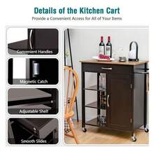 Kitchen Island With Storage, Rolling Cart With Towel Rack, 3-Tier Shelves, Rubber Wood- 34.5 X 18.5 X 36.5 Inches, Espresso - As Picture 44 - View 7