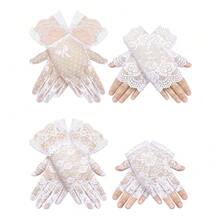 Geyoga 4 Pairs Lace Gloves Women Fingerless Tea Party Elegant Short Lace Gloves For Wedding Bridal Halloween,5-12Years,PureWhite - 純白 - 查看 1