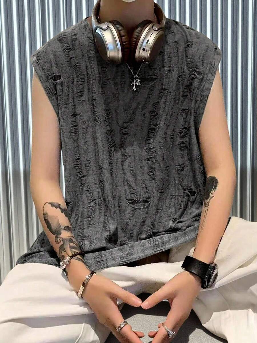 男士复古做旧纹理休闲背心，春夏时尚