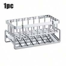 Generic Stainless Steel Sink Caddy With Dishcloth Rack, 5-Compartment Kitchen & Bathroom Sink Organizer, Silver - 黑色 - 查看 6
