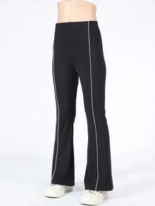 女士夏季休闲喇叭裤，侧拉链设计，适合健身、日常穿着和户外活动 - 黑色 - 查看 9