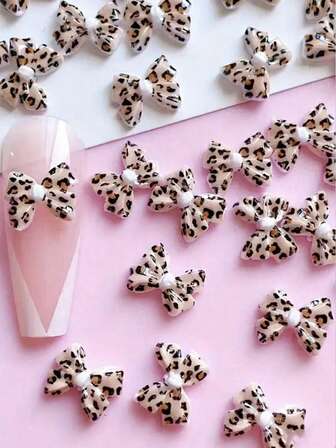 30个3D豹纹蝴蝶结美甲装饰 - 30个3D豹纹美甲装饰，打造时尚美甲，美甲配件，亮面装饰，秋冬DIY美甲装饰，适合女性和女孩（时尚，无香型），美甲用品