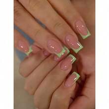 High Fashion Sense Elegant New Wear Nail French Green Edge Nail Art Piece Square Fake Nail Sticker Finished Product Removable - BZ1635 藍如天空 - 查看 1