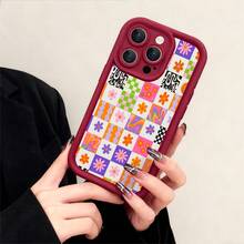 Funda de teléfono flores retro, estilo psicodélico, for compatible with iPhone 17/17pro/17promax/17Air/iphone16/16pro/16plus/15/15promax/15pro/11/12/13/14promax/12mini/13mini/11pro/11promax/12pro/12promax/13pro/13promax/14pro/14promax, regalo colorido de verano - Burdeos - Ver 3