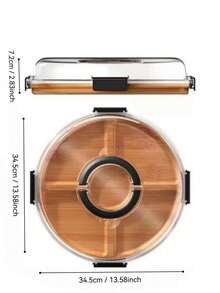 1pc Round Bamboo Cheese Tray With Clear Acrylic Cover - Portable Charcuterie Board For Camping, Gatherings, Restaurants | Appetizer, And Snack Serving Tray For Holidays, Parties, And Snack Organizers (Solid Sky Blue Handcrafted Bamboo) - Multicolor - View 5