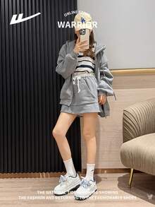 1 Pair Women's Lace-Up Low-Top Casual Sneakers, Fashion Lightweight Non-Slip Outdoor Sports Shoes - 米深藍色 - 查看 10