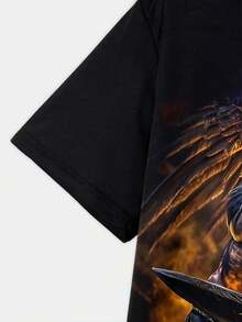 Men's Dark Graphic-Shirt - Short Sleeve, Black Casual Summer Tee With Fiery Design, Comfortable And Versatile Men's Fashion Top Casual Attire - 混合色 - 查看 5