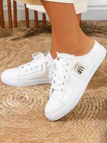 Zapatos de lona con cordones de moda para mujer, zapatillas casuales para mujer, zapatos de lona para mujer, nuevos zapatos planos casuales de primavera y verano de estilo coreano, zapatos ajustados, zapatillas de deporte y zapatos deportivos para estudiantes, zapatos casuales de plataforma estilo callejero americano para mujer. - Blanco - Ver 4