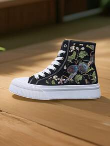 ET451-X005 黑色底花卉图案高帮鞋 | 刺绣牡丹花设计，中国风满版印花，吸睛日常穿搭 - ET451HEI - 查看 8