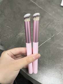 遮瑕刷 眼下迷你斜角平头歌舞伎鼻部轮廓刷 用于遮瑕、晕染、定妆、抛光粉底液、膏状化妆品专业小型粉底刷 - 粉色 - 查看 7