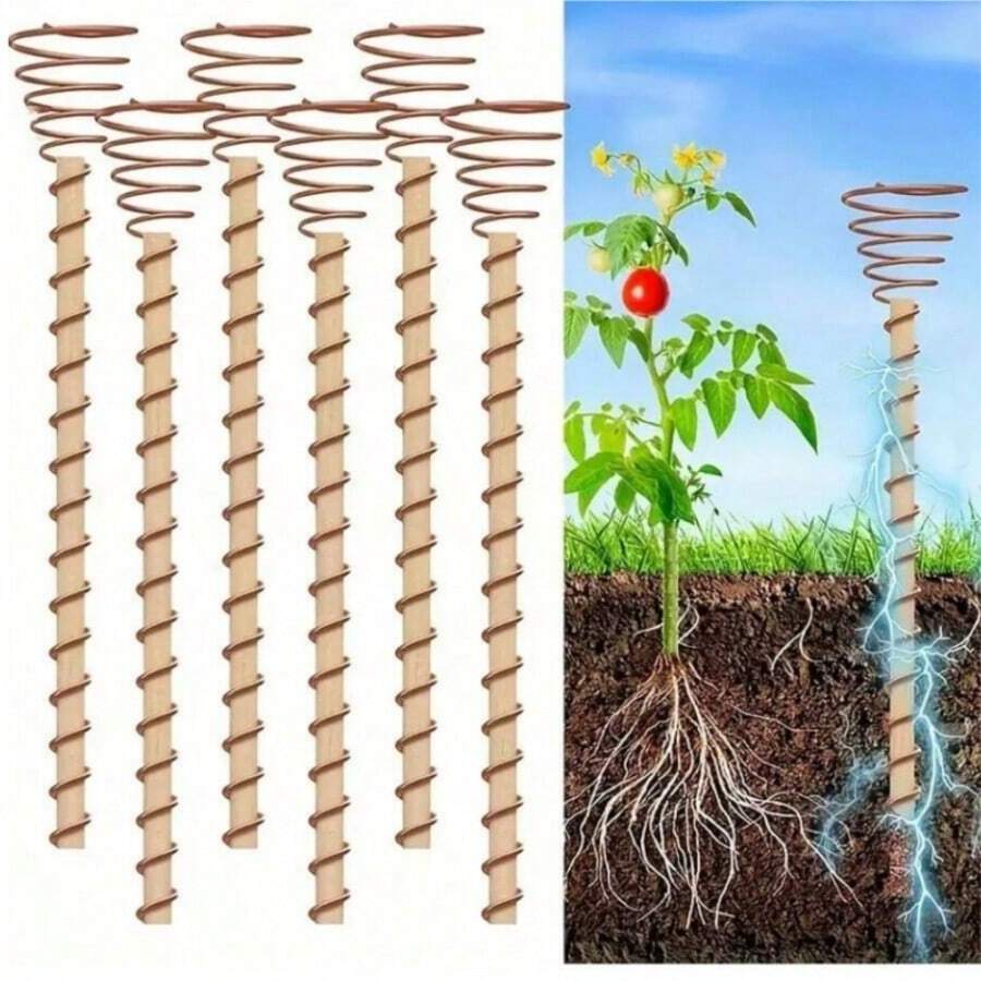 6pcs, 12-Inch Copper Plant Support Stakes, Long Copper Garden Trellises, Copper Coil Antenna For Hydroponics, Suitable For Garden Planting - Multicolor - View 1