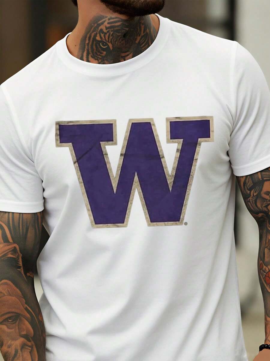 White Washington Huskies W Logo T Shirt For Men College Football Fan Apparel Athletic Wear Unisex Casual Top - trắng - Xem 1