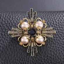 1 pezzo Spilla vintage in lega di zinco con perle sintetiche a forma di croce, adatta per l'uso quotidiano delle donne - Bronzo - Visualizzare 1