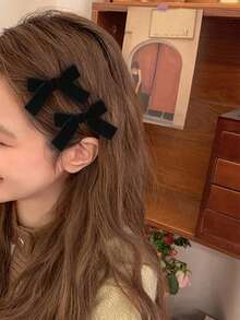 2个装女士丝绒蝴蝶结发夹，优雅可爱，日常佩戴、派对装扮、婚礼派对配饰，情人节礼物，蝴蝶结发夹，发卡，冬季女士配饰 - 黑色 - 查看 9