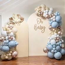 Blue Metallic Romantic Warm Balloon Set, Includes 60pcs 10-Inch Fog Blue, Matte Blue, Champagne Gold, Sand White Latex Balloons, Optional Ribbon Matching, Perfect For Birthday, Theme Party, Shower, Wedding, Valentine's Day, Proposal Engagement, Anniversary, Prom, Gender Reveal Decoration And Other Important Holiday Indoor/Outdoor Scene Photography Props Decoration. - Champagne Gold and Blue - View 6