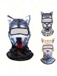 Unisex 3D Animal Pattern Face Shield Balaclava Outdoor Funny Sports Hat Animal Cover (, Dog), Suitable Daily Use, Travel, Hiking, Skiing - 彩色 - 查看 5