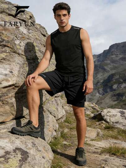 2pcs Men's Outdoor Casual Versatile Set, Solid Color Comfortable Breathable Tank Top And Shorts