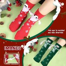 Calcetines Navideños Mujer Hombre Regalos de Navidad,Calcetas Navideñas Divertidas Unisex Termicos Algodón,Calcetines Divertidas Invierno,Christmas Stockings - Rojo y verde - Ver 3