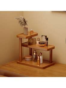 1pc 3-Tier Bamboo Countertop Organizer Rack, Key Holder, Eyeglasses Stand, Holds Cosmetics, Perfumes, Spices, Office Supplies - High Quality Bamboo Bathroom Vanity Storage Cabinet