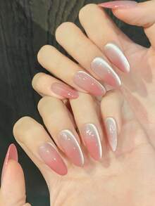 10PCS Middle Oval Handmade Press On Nails For Party And Daily Wear, Plum Color Nails, Oval Nails, Plum Color Side Light Cat's Eye Blush Gradient, Shiny And Dazzling, Easy To Wear 10pcs Y2K Handmade Press On Nails, Suitable For Girls And Women Festivals Parties And Daily Wear Nail Supplies - Red Violet - View 3