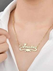 A Custom-Made Name Necklace, Personalized Stainless Steel Jewelry, Heart-Shaped Crown Pendant, Fashionable Gift, For Mother's Day Or Christmas, Back-To-School Season, Is The Ultimate Gift For Friends, Lovers.,Easy Comfort,Multi-Functional,Ornamental,Letter,Stylish,Modern,Colorful,Cute,Adorable,Casual,Custom,Personalised,Unique,Customized,Ideal Gifts For Him,Ideal Gifts For Her,Customized Teen Jewelry & Watches - Multicolor - View 4