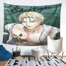 Backlight Anime Tapestry - Soft Peach Light Fabric, Horizontal Wall Hanging With Vibrant Character Design, Perfect For Living Room, Bedroom, Or Study Decor, Ideal For Thanksgiving And Family Gatherings, Anime Room Decor - màu đen - Xem 1