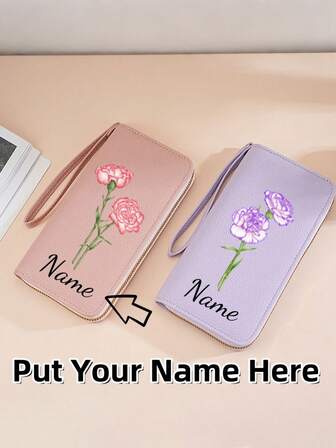 Personalized Floral Pattern Wallet - Customizable Women's Wallet With Card Holder And ID Case, Perfect Gift For Girlfriend, Suitable For Women, Local Businesses, Student Supplies, Back To School, School Gifts, Office Supplies, College Supplies, Teacher Gifts, University Supplies, Coworker Gifts, Dorm Supplies, Teacher Gifts, Unisex